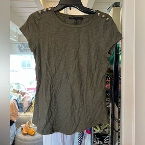 White House Black Market Khaki Button-Shoulder Tee